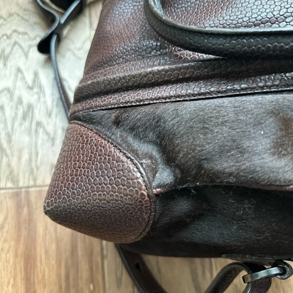 Lizard Embossed Calfskin Calf Hair Medium Lucrezia Tote Dark Brown
